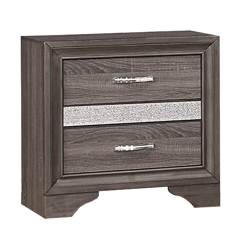 Benjara Lucy 4 Pc Queen Bedroom Set- Faux Leather Channel Tufted- Silver/Gray