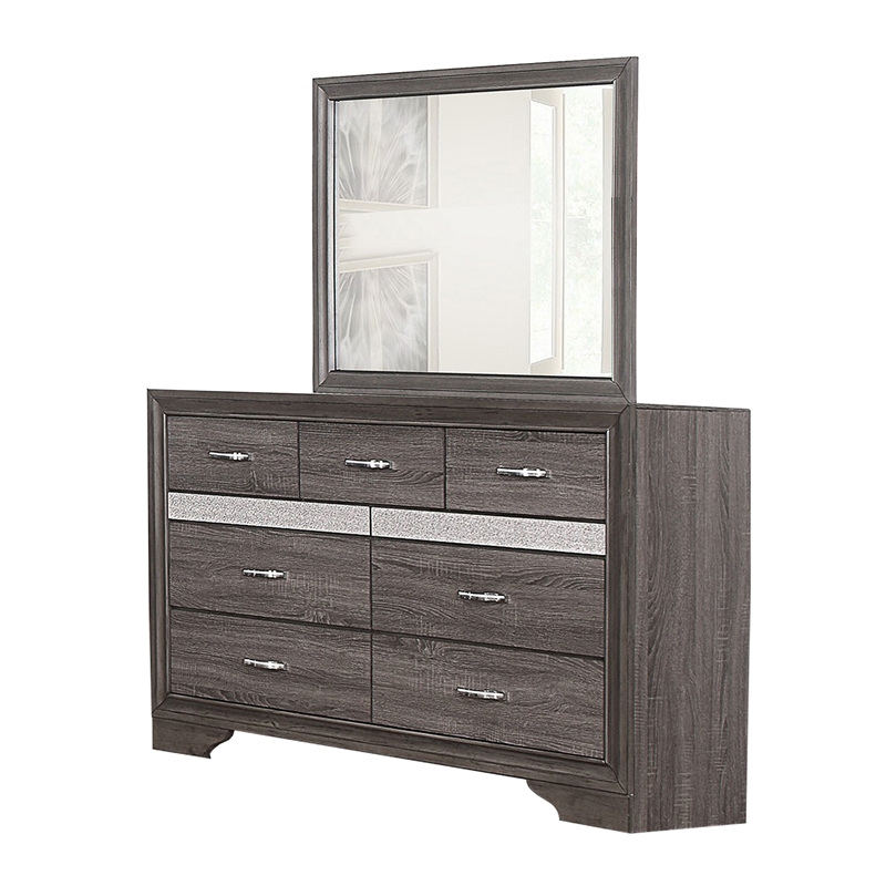 Benjara Lucy 4 Pc Queen Bedroom Set- Faux Leather Channel Tufted- Silver/Gray