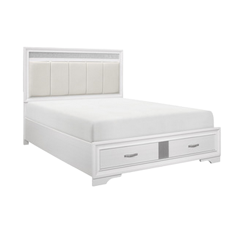 Benjara Lucy 4 Pc Queen Bedroom Set- Faux Leather Channel Tufted- Silver/White