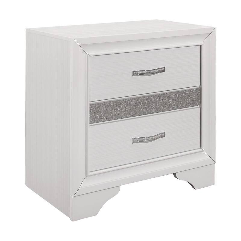 Benjara Lucy 4 Pc Queen Bedroom Set- Faux Leather Channel Tufted- Silver/White
