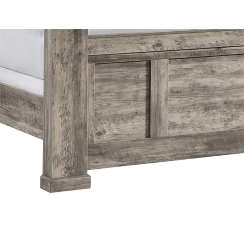 Benjara Elaya King Panel Bed- Arched Crown Headboard- Weathered Gray Wood