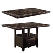 Benjara Faux Marble Top Counter Height Table With Bottom Compartment- Brown