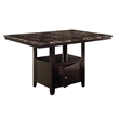 Benjara Faux Marble Top Counter Height Table With Bottom Compartment- Brown