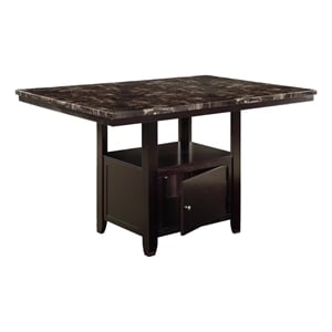 Benjara Faux Marble Top Counter Height Table With Bottom Compartment- Brown