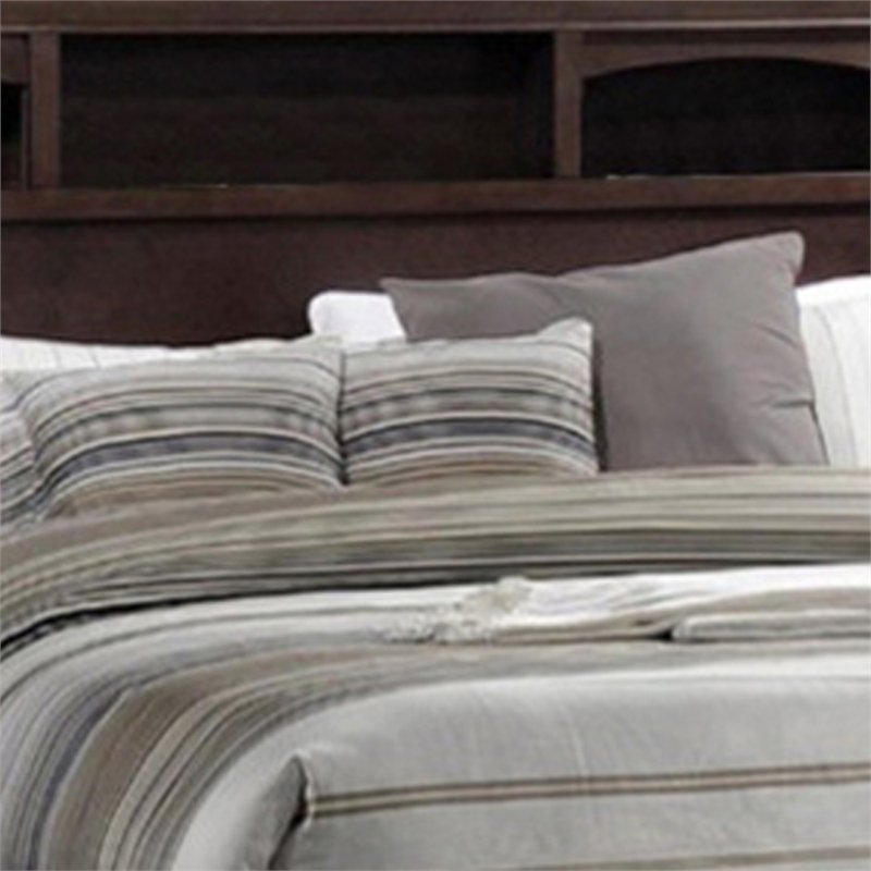 Benjara Wooden Eastern King Bed w/Display Shelves & Under Bed Drawers-Dark Brown