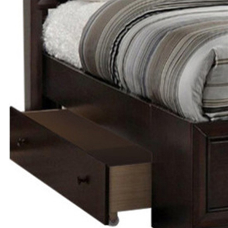 Benjara Wooden Eastern King Bed w/Display Shelves & Under Bed Drawers-Dark Brown
