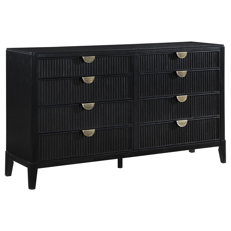 Benjara Jack 5pc Queen Bedroom Set- Black/Vertical Tufted Ivory Upholstery