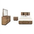 Benjara Reon 4pc Queen Bedroom Set with Storage- Ash Brown Fluted Panel
