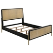 Benjara Fij 4pc Queen Bedroom Set w Round Mirror- Natural Brown Rattan- Black