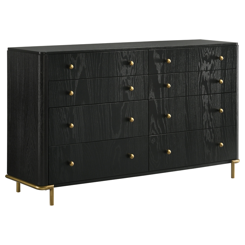 Benjara Fij 5pc Queen Bedroom Set w Round Mirror- Natural Brown Rattan- Black