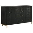 Benjara Fij 5pc Queen Bedroom Set w Round Mirror- Natural Brown Rattan- Black