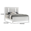 Benjara Ressy King Platform Bed with LED- Channel Tufted Upholstery- White Wood