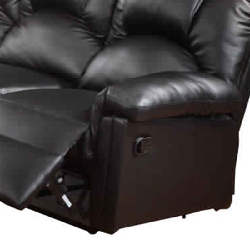 Benjara Highly Plush Hardwood- Metal & Bonded Leather Recliner Sofa- Black