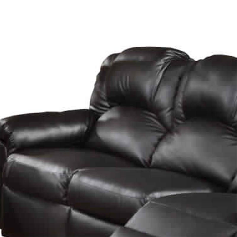 Benjara Highly Plush Hardwood- Metal & Bonded Leather Recliner Sofa- Black