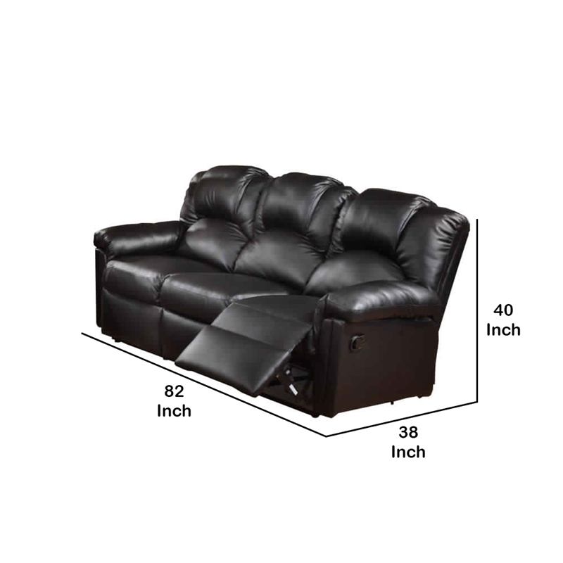 Benjara Highly Plush Hardwood- Metal & Bonded Leather Recliner Sofa- Black