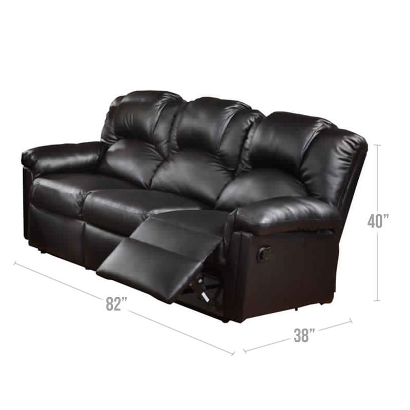 Benjara Highly Plush Hardwood- Metal & Bonded Leather Recliner Sofa- Black