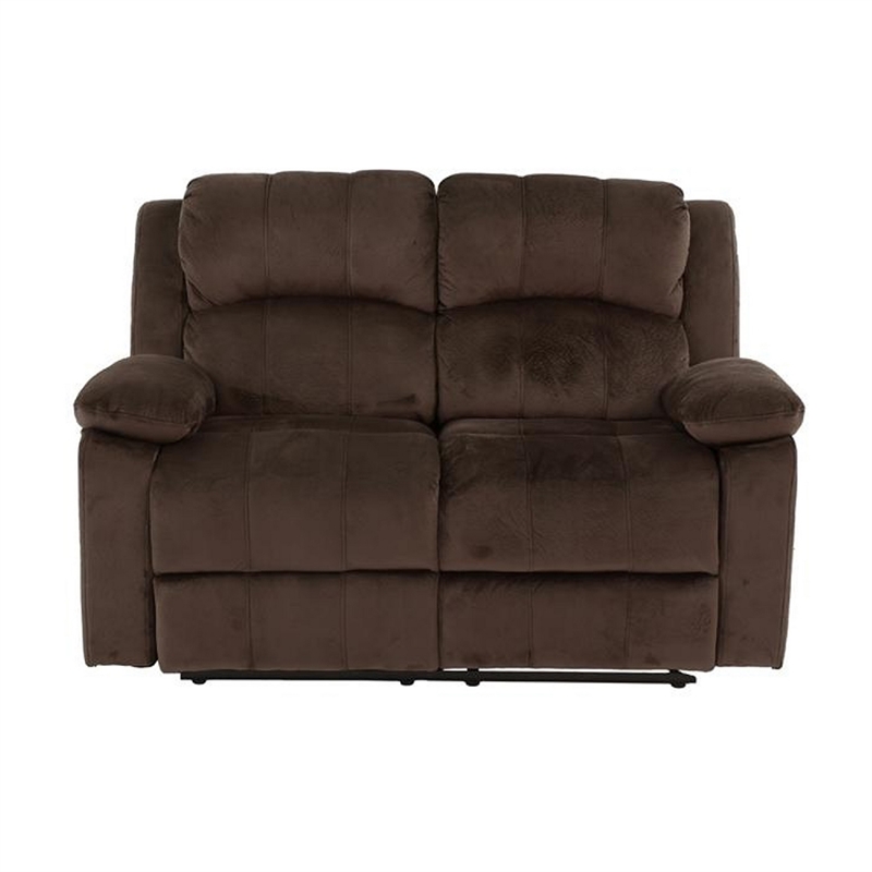 Benjara Pine Wood Reclining Loveseat With Padded Upholstery Brown