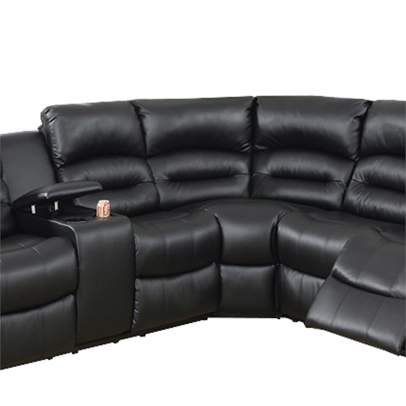 Benjara 3 PC Bonded Leather Upholstered Reclining Sectional with Console- Black