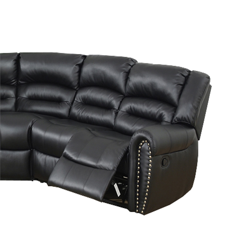 Benjara 3 PC Bonded Leather Upholstered Reclining Sectional with Console- Black