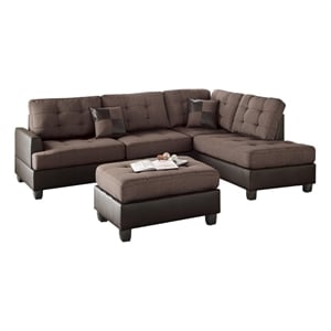 Benjara Polyfiber 3 Pieces Sectional Set In Choco Brown