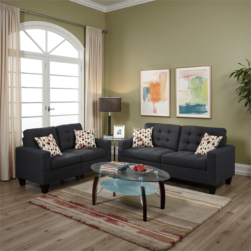 Benjara Linen Fabric 2 Pieces Sofa Set In Gray