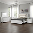 Benjara Mory 4pc Queen Bedroom Set- Herringbone Pattern- LED- White Wood