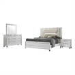 Benjara Mory 4pc Queen Bedroom Set- Herringbone Pattern- LED- White Wood