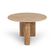 Benjara Cid Elis End Table- Beige Marble- Solid Wood Frame- Round 30