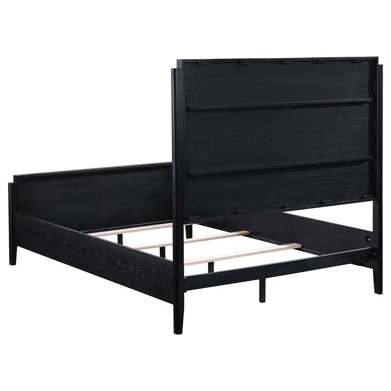 Benjara Jack 4pc Queen Bedroom Set- Black/Vertical Tufted Ivory Upholstery