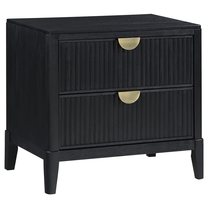 Benjara Jack 4pc Queen Bedroom Set- Black/Vertical Tufted Ivory Upholstery