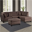 Benjara Linen Fabric 3 Pieces Sectional In Chocolate Brown