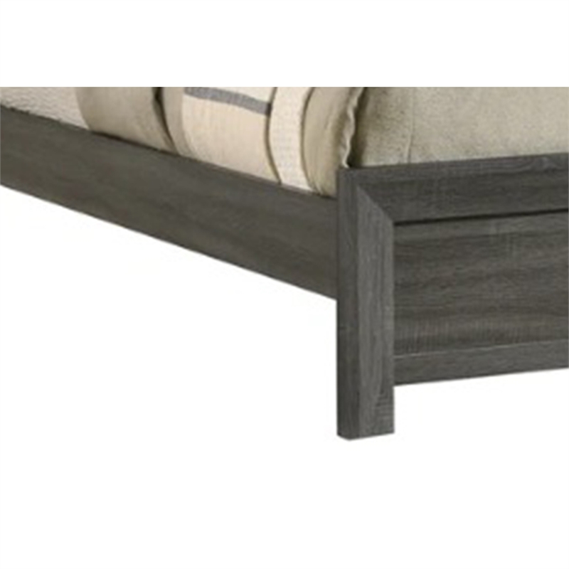Benjara Velz King Size Bed w Chevron Patterned Headboard- Dark Gray Wood