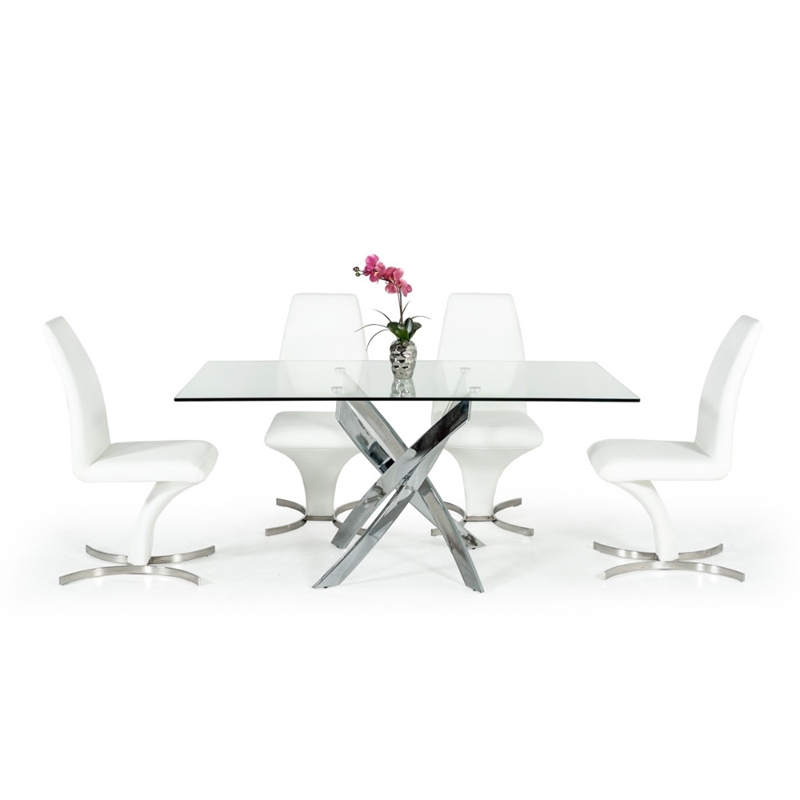 Benjara Metal & Glass Rectangular Dining Table w/ Entwining Legs- Silver & Clear