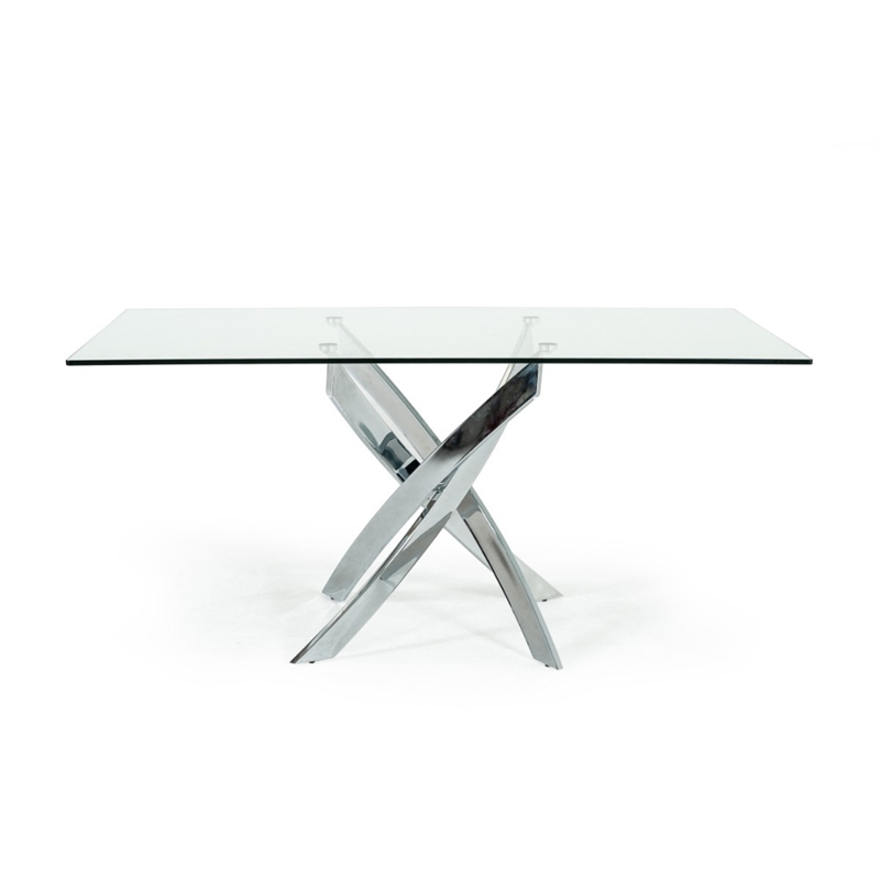 Benjara Metal & Glass Rectangular Dining Table w/ Entwining Legs- Silver & Clear
