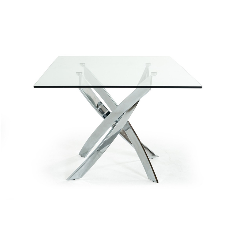 Benjara Metal & Glass Rectangular Dining Table w/ Entwining Legs- Silver & Clear