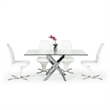 Benjara Metal & Glass Rectangular Dining Table w/ Entwining Legs- Silver & Clear