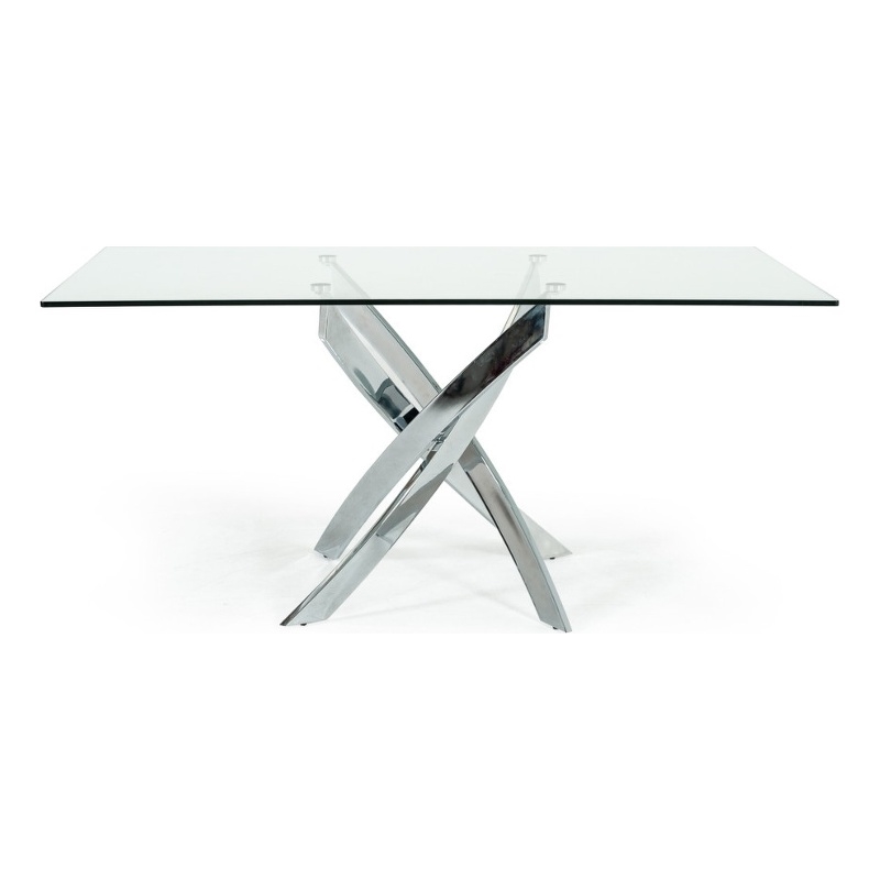 Benjara Metal & Glass Rectangular Dining Table w/ Entwining Legs- Silver & Clear