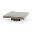 Benjara Square Concrete Coffee Table with Pedestal Base- Gray