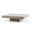 Benjara Square Concrete Coffee Table with Pedestal Base- Gray