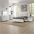 Benjara Mory 5pc Queen Bedroom Set- Herringbone Graphic Pattern- LED- White