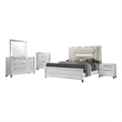 Benjara Mory 5pc Queen Bedroom Set- Herringbone Graphic Pattern- LED- White