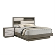 Benjara Fene 4pc Queen Bedroom Set- Gray- Brown- Built In Headboard Bookcase