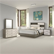 Benjara Fene 4pc Queen Bedroom Set- Gray- Brown- Built In Headboard Bookcase