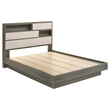 Benjara Fene 5pc Queen Bedroom Set- Gray- Brown- Built In Headboard Bookcase