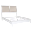 Benjara Heo 4pc Queen Bedroom Set- Rattan Woven Drawer- Brown Fabric- White