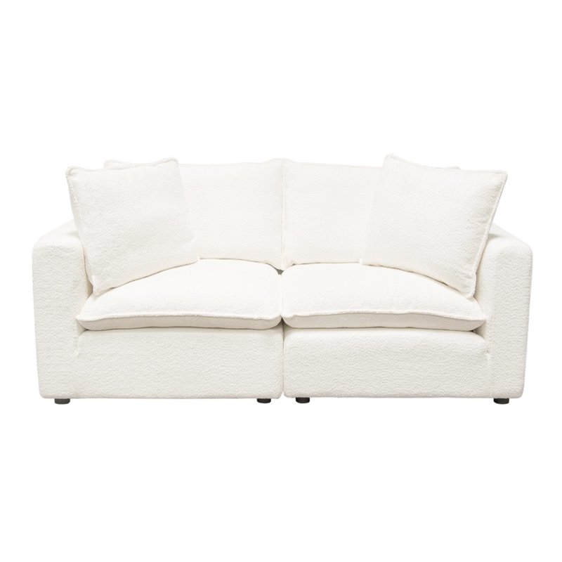 Benjara Agg 2pc Modular Sofa- Ivory Faux Shearing Fabric- 2 Accent Pillows