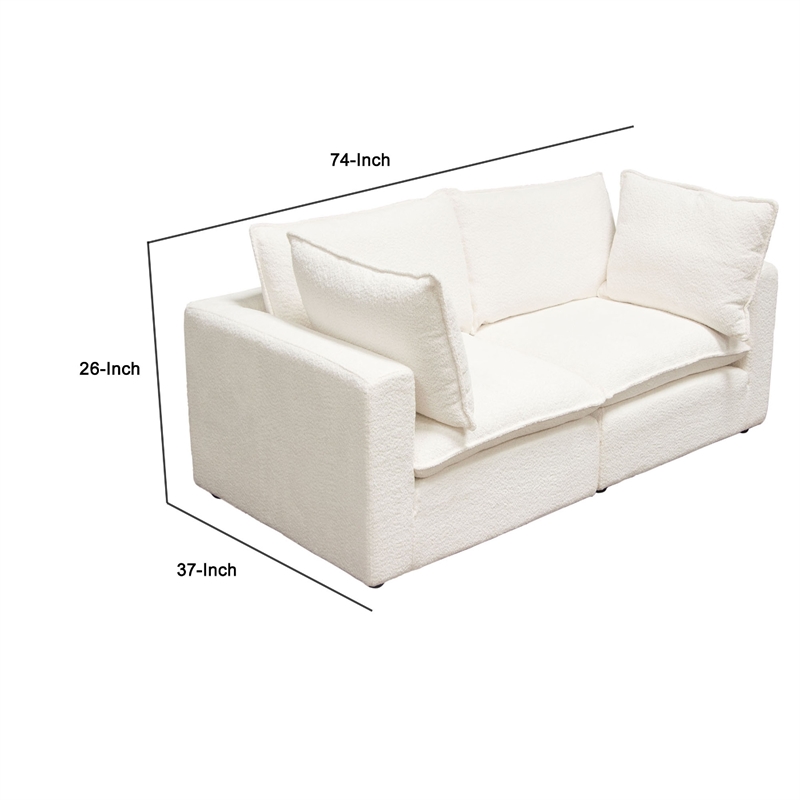 Benjara Agg 2pc Modular Sofa- Ivory Faux Shearing Fabric- 2 Accent Pillows