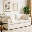 Benjara Agg 2pc Modular Sofa- Ivory Faux Shearing Fabric- 2 Accent Pillows