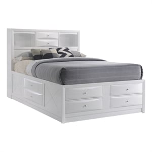 Benjara 8 Drawer Eastern King Bed with Bookcase Headboard and Round Knobs- White