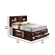Benjara Panel Design Eastern King Size Bed with Bookcase and Drawers- Brown